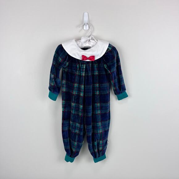 Vintage Gymboree Holiday Plaid Velour One Piece Newborn 3-6 Months NWT - Picture 1 of 11